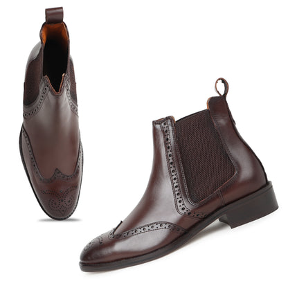 Wingtip Chelsea Boots in Dark Brown Leather - Classic Brogue Style by Piel Cuero