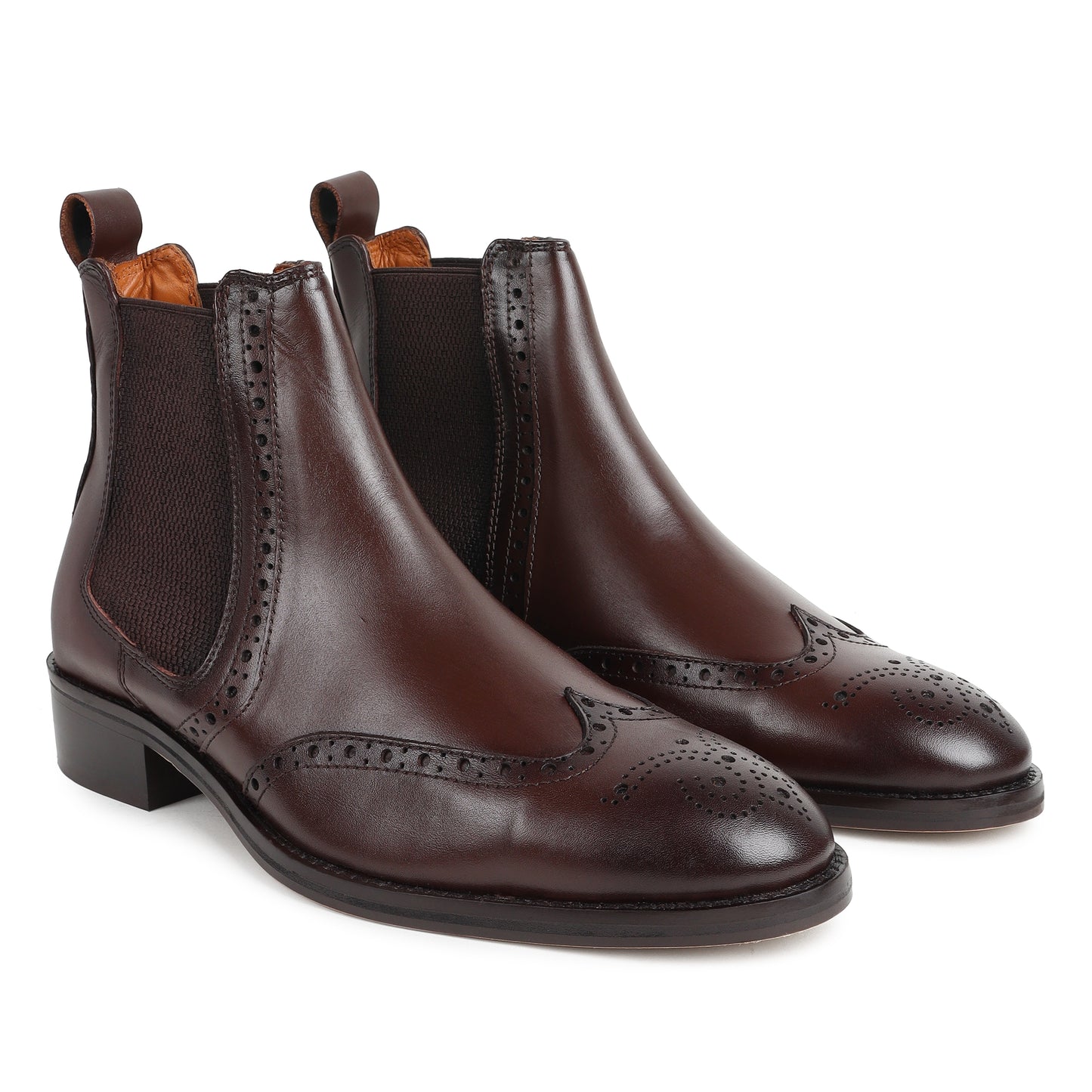 Wingtip Chelsea Boots in Dark Brown Leather - Classic Brogue Style by Piel Cuero