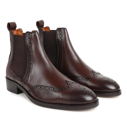 Wingtip Chelsea Boots in Dark Brown Leather - Classic Brogue Style by Piel Cuero