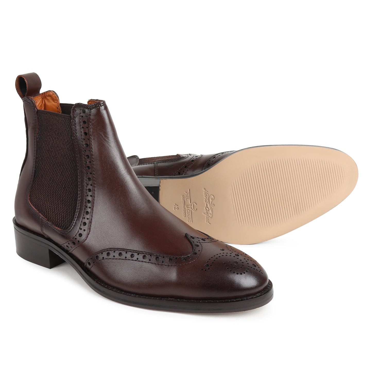 Wingtip Chelsea Boots in Dark Brown Leather - Classic Brogue Style by Piel Cuero