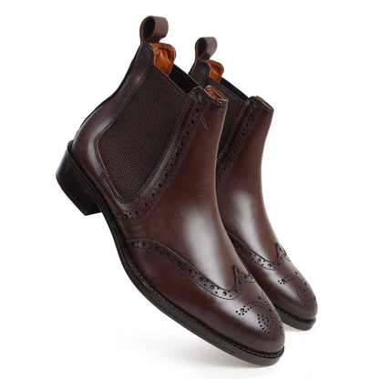 Wingtip Chelsea Boots in Dark Brown Leather - Classic Brogue Style by Piel Cuero
