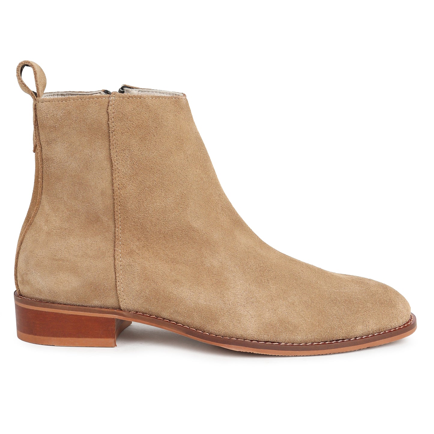 Beige Suede Zip-Up Boots for Men | Low Heel Leather Booties by Piel Cuero