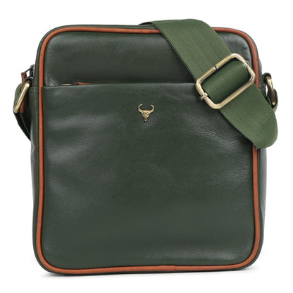 Piel Cuero Green Genuine Leather Crossbody Bag for Men | Compact Handmade Everyday Sling with Adjustable Strap