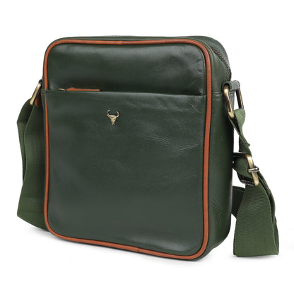 Piel Cuero Green Genuine Leather Crossbody Bag for Men | Compact Handmade Everyday Sling with Adjustable Strap