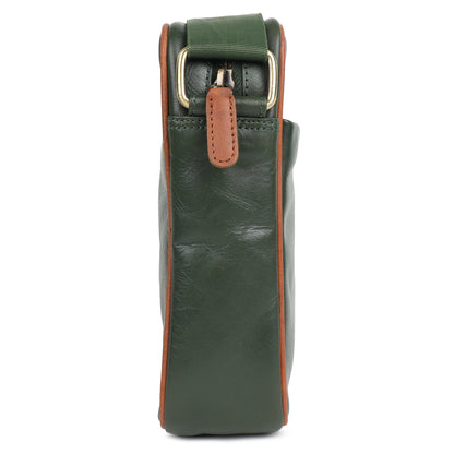 Piel Cuero Green Genuine Leather Crossbody Bag for Men | Compact Handmade Everyday Sling with Adjustable Strap