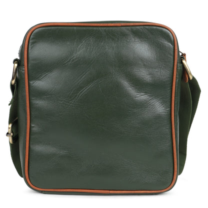 Piel Cuero Green Genuine Leather Crossbody Bag for Men | Compact Handmade Everyday Sling with Adjustable Strap