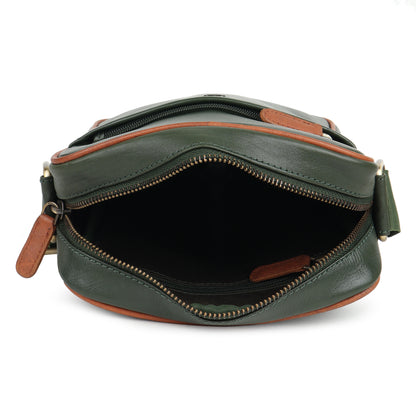 Piel Cuero Green Genuine Leather Crossbody Bag for Men | Compact Handmade Everyday Sling with Adjustable Strap