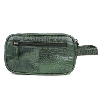 Piel Cuero Green Croc Texture Leather Dopp Kit - Travel Utility Pouch