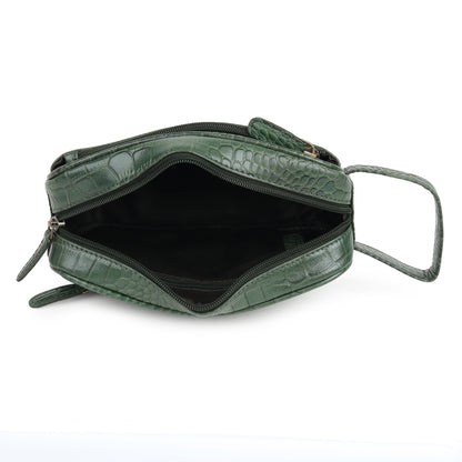 Piel Cuero Green Croc Texture Leather Dopp Kit - Travel Utility Pouch