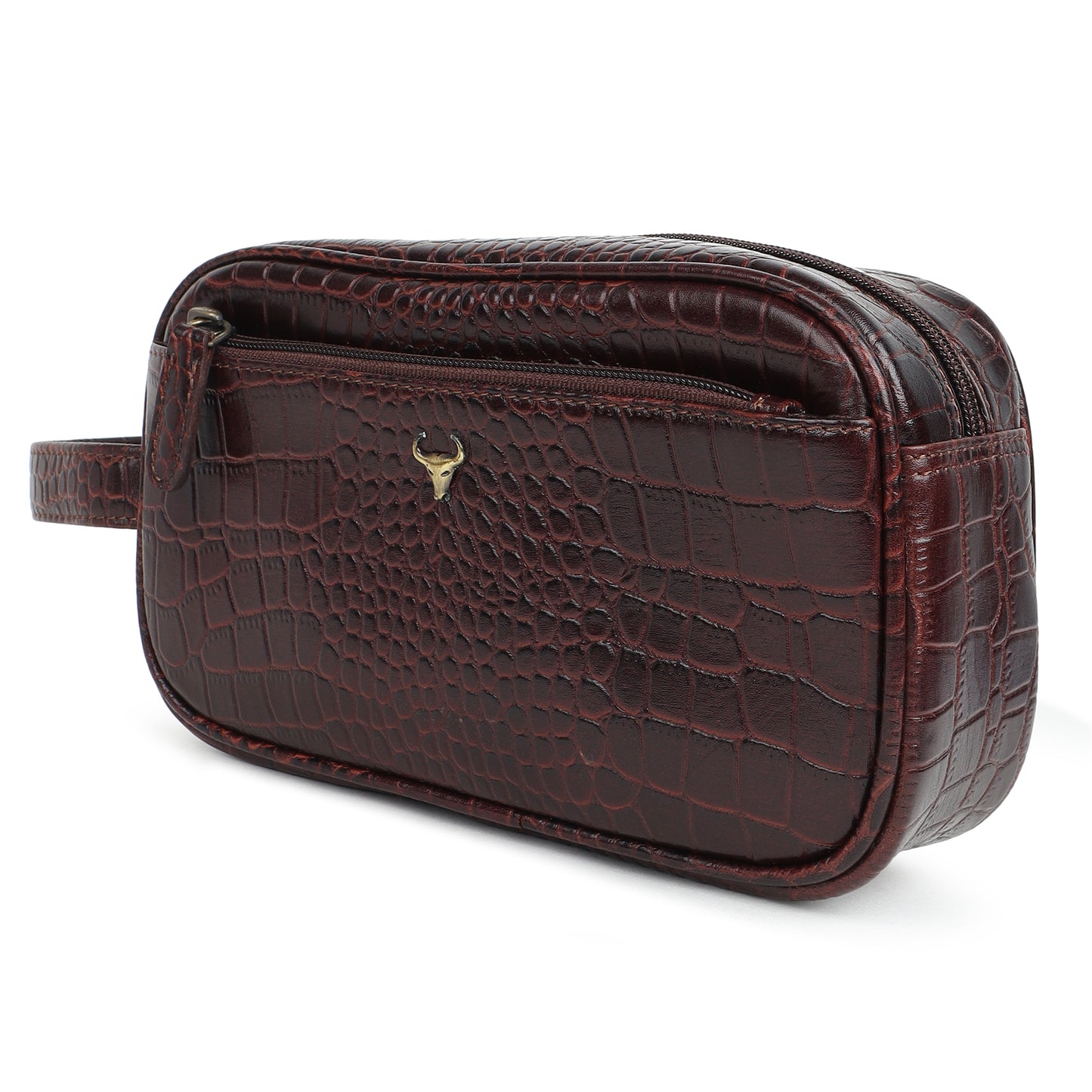 Piel Cuero Men's Genuine Leather Croc-Embossed Utility Pouch/Dopp Kit with Wrist Strap