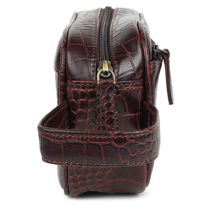 Piel Cuero Men's Genuine Leather Croc-Embossed Utility Pouch/Dopp Kit with Wrist Strap