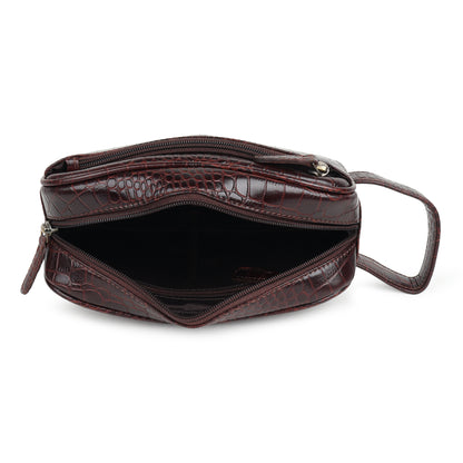 Piel Cuero Men's Genuine Leather Croc-Embossed Utility Pouch/Dopp Kit with Wrist Strap