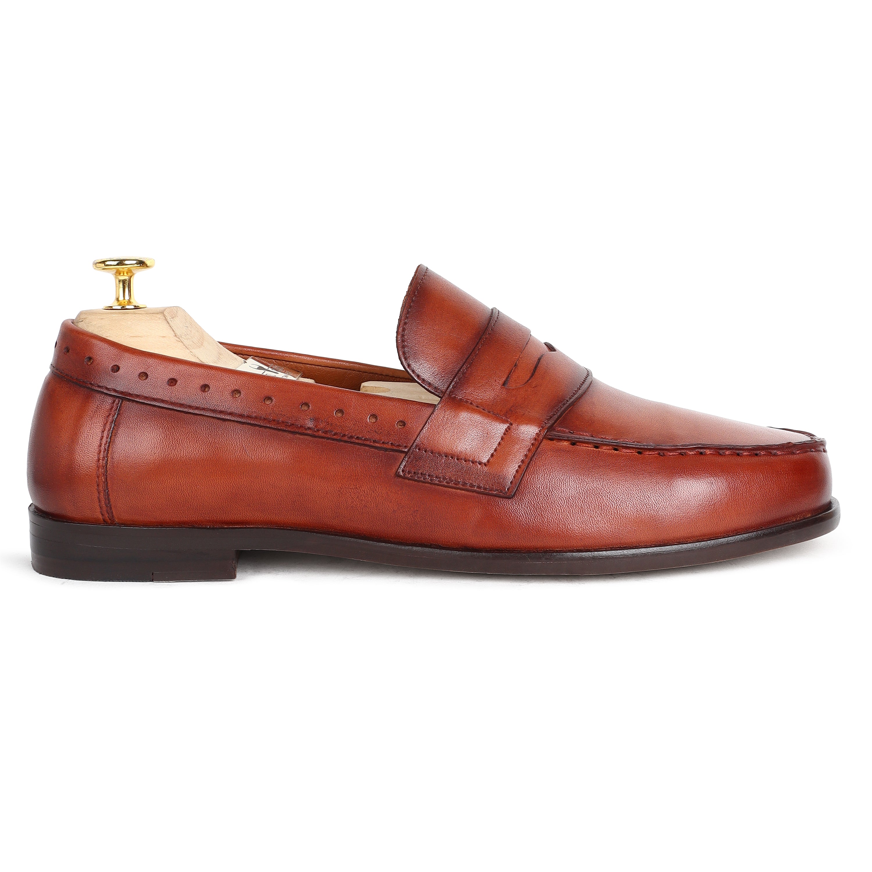 Timeless Dark Tan Penny Loafers by Piel Cuero – Crushed Hand‑Painted Leather