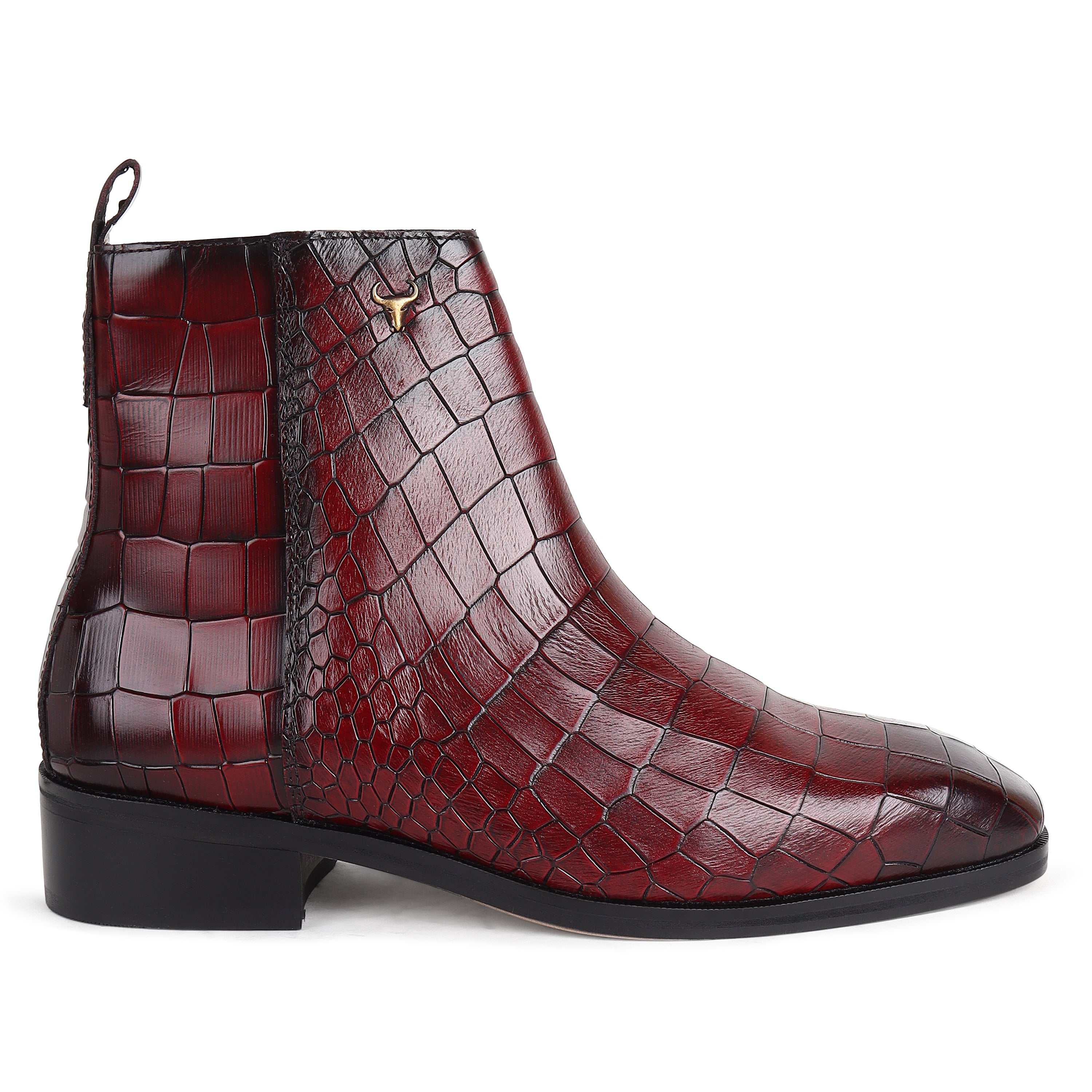 Piel Cuero Men’s Cherry Deep Cut Croc Print Embossed Leather Chelsea Boots