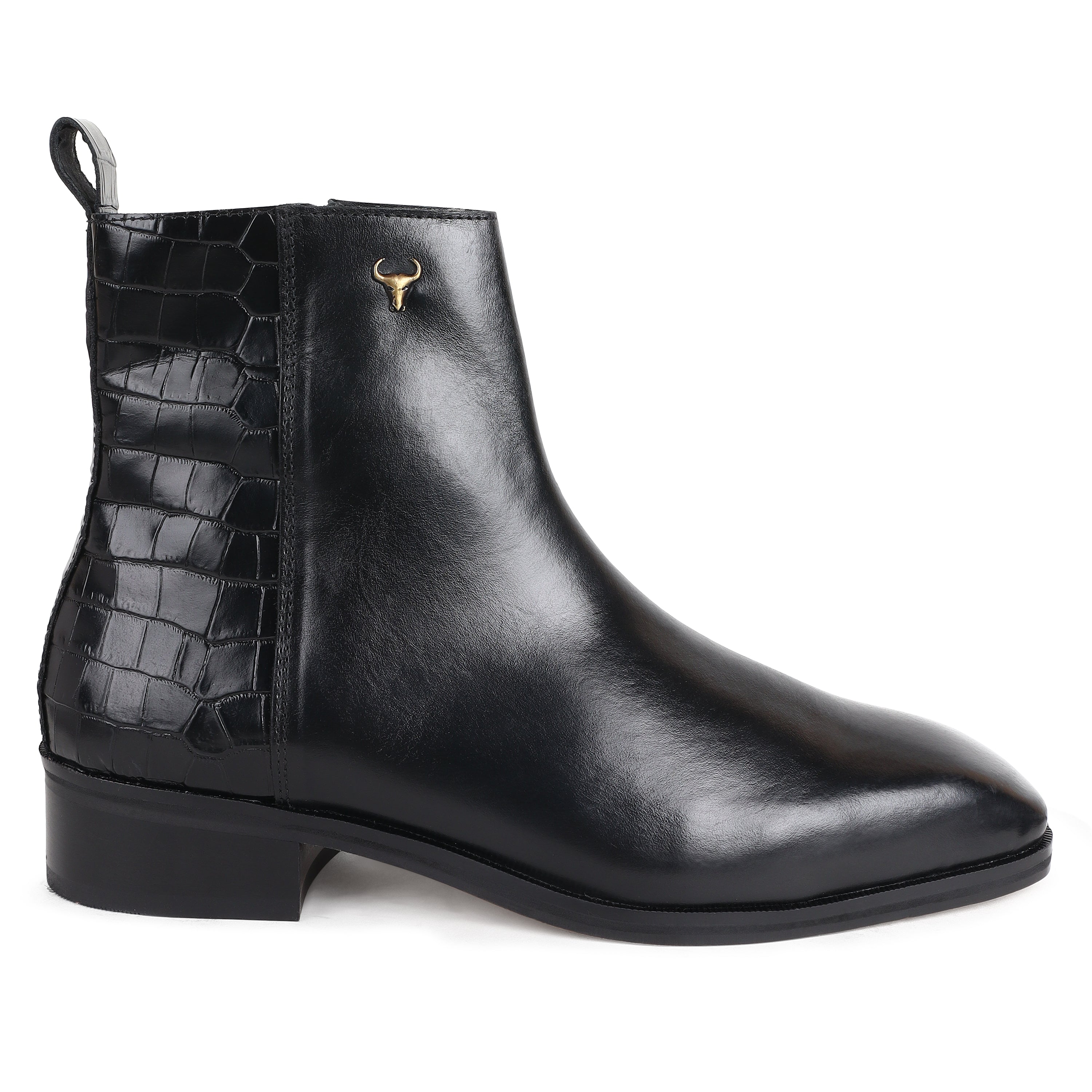 Piel Cuero Men’s Black Croco Plain Full‑Grain Leather Side Zipper Chelsea Boots