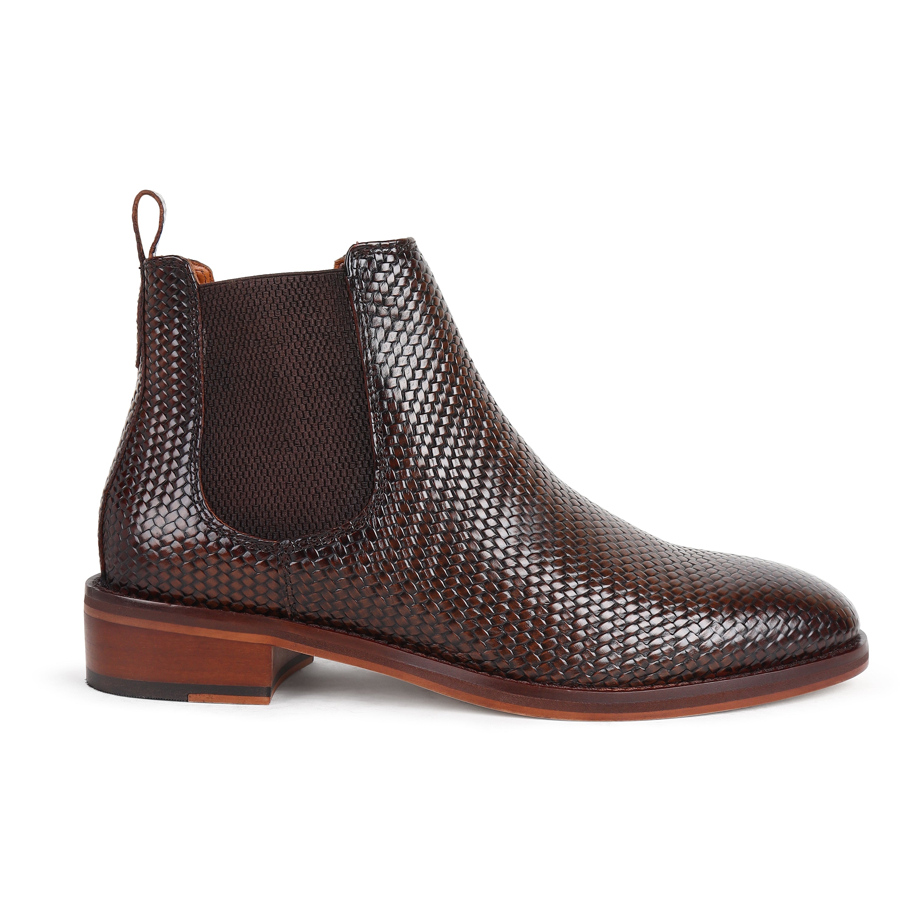 Piel Cuero Men’s Brown Mesh Embossed Leather Chelsea Boots