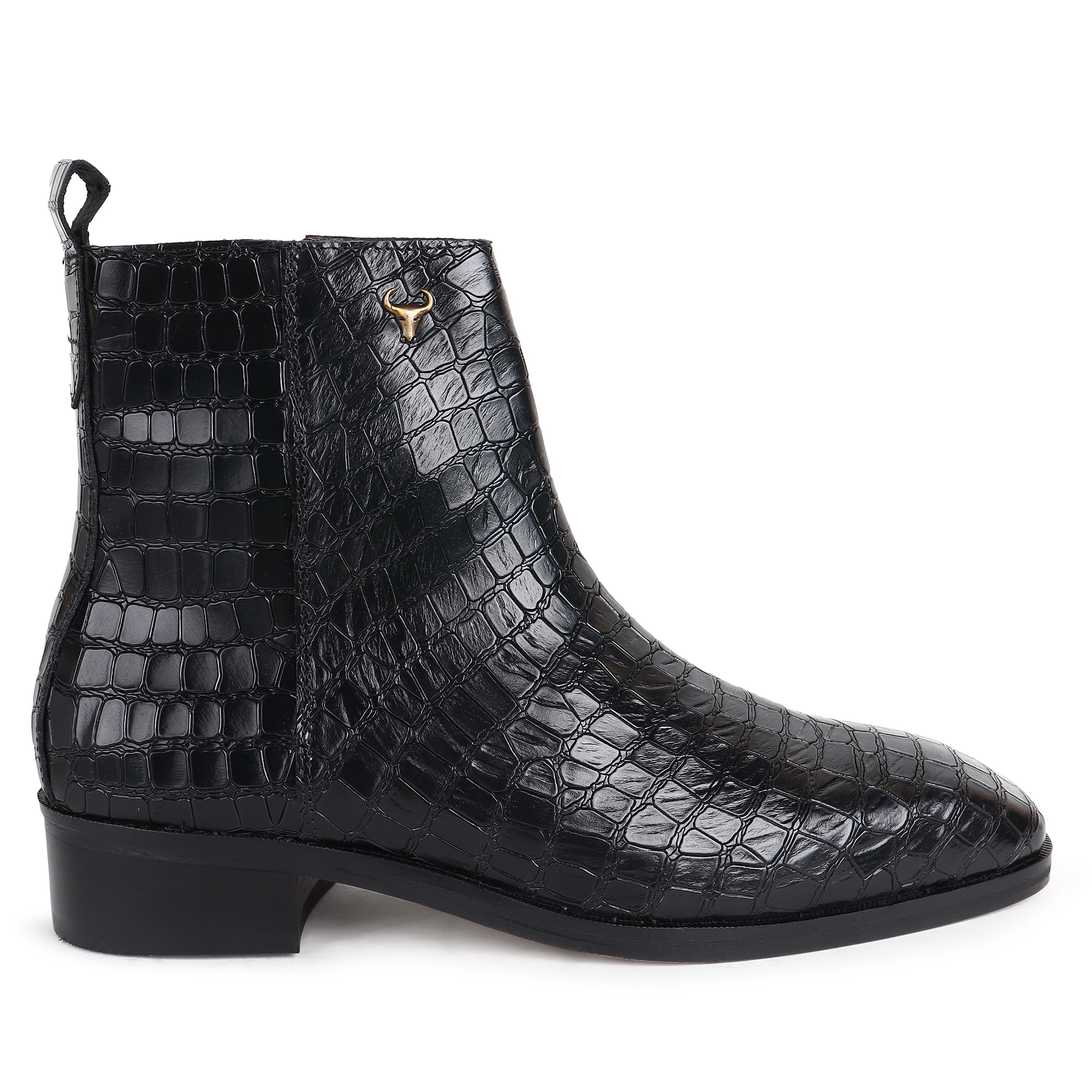 Piel Cuero Men’s Black B Croc Croco Embossed Leather Chelsea Boots