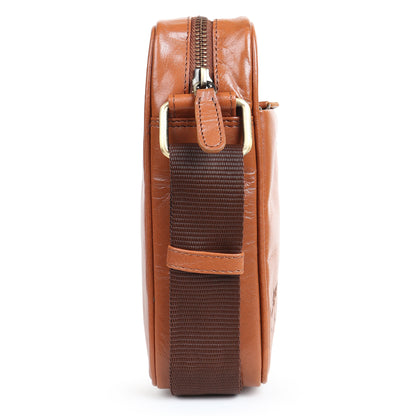 Piel Cuero Tan Laser Side Bag in Plain Soft Leather