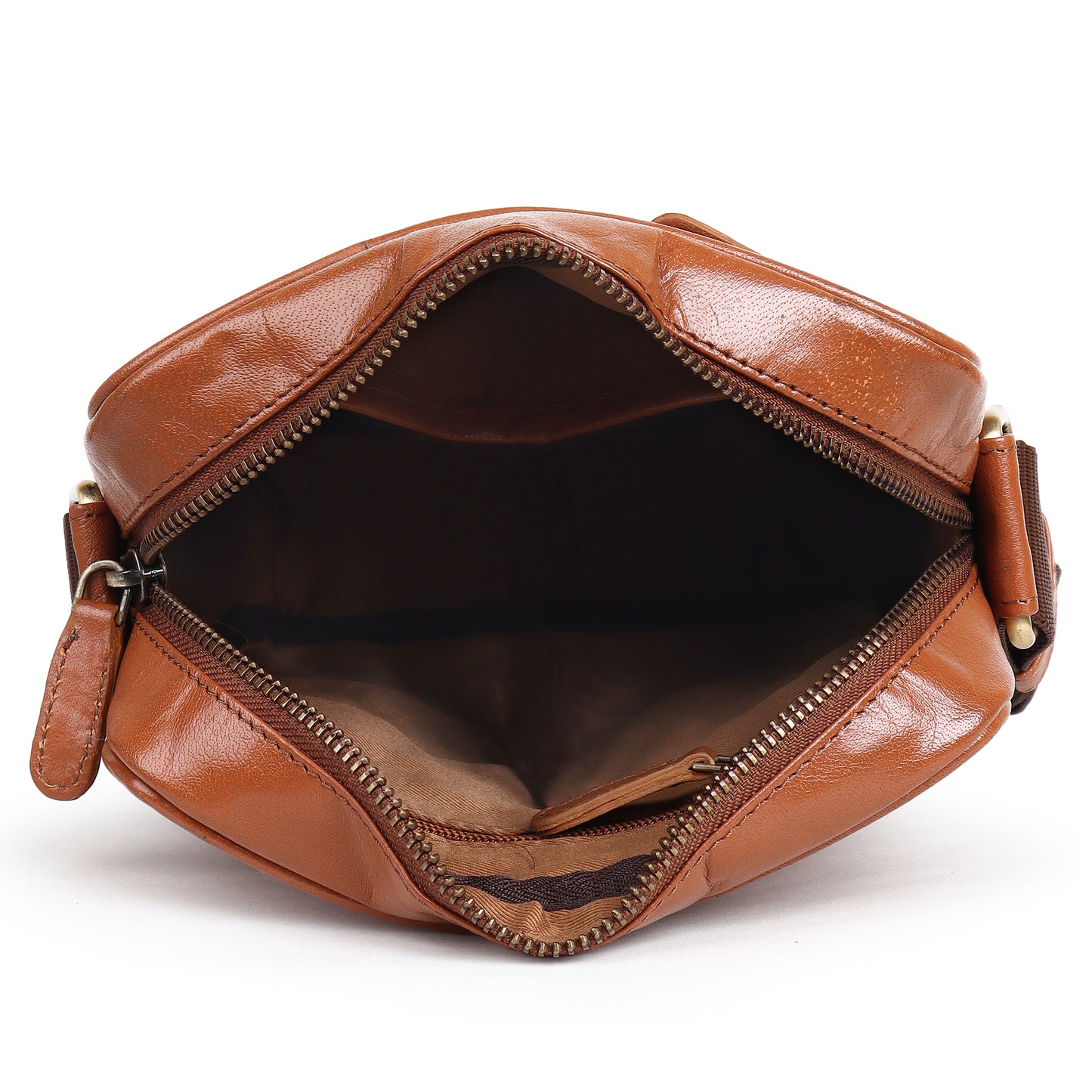 Piel Cuero Tan Laser Side Bag in Plain Soft Leather