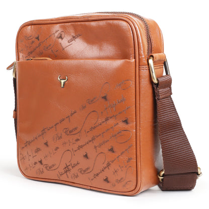 Piel Cuero Tan Laser Side Bag in Plain Soft Leather