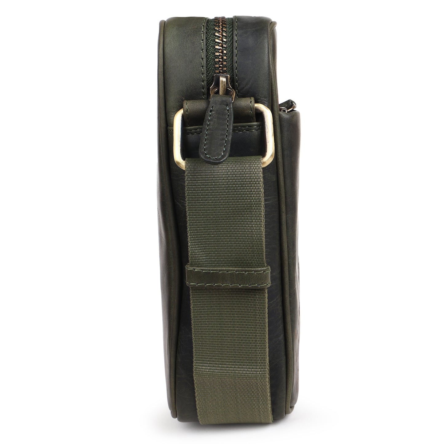 Piel Cuero Bottle Green Laser Work Side Bag – Oil Pull‑Up Leather Signature Series