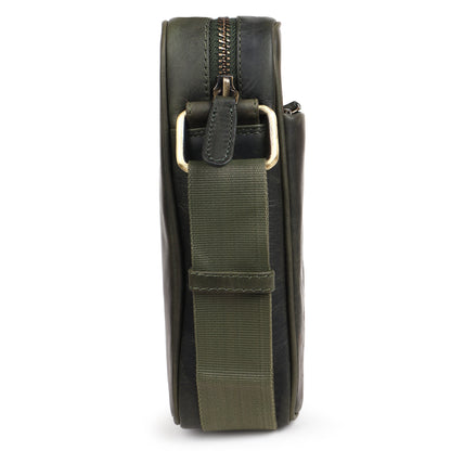 Piel Cuero Bottle Green Laser Work Side Bag – Oil Pull‑Up Leather Signature Series