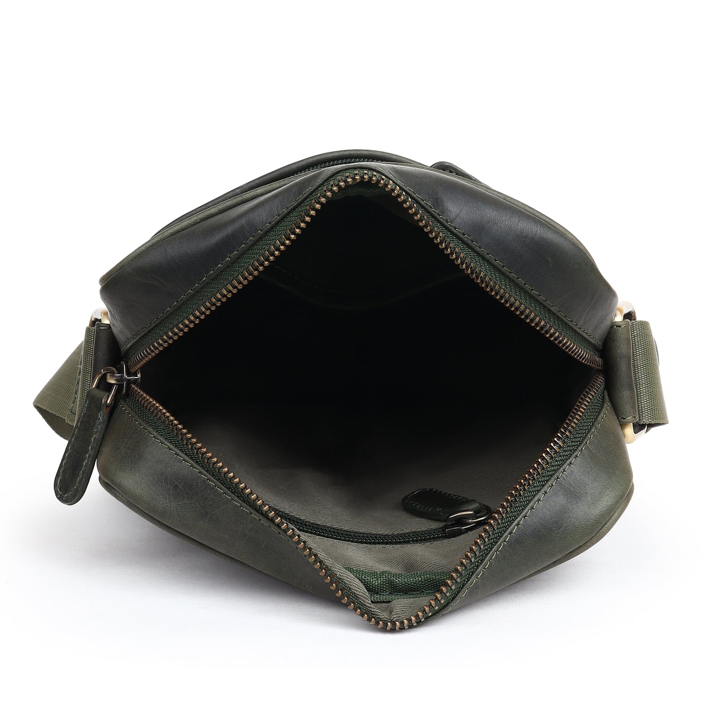 Piel Cuero Bottle Green Laser Work Side Bag – Oil Pull‑Up Leather Signature Series