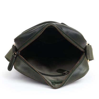 Piel Cuero Bottle Green Laser Work Side Bag – Oil Pull‑Up Leather Signature Series