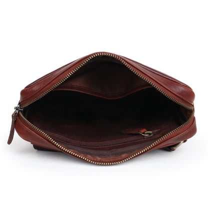 Piel Cuero Brown Mild Cross Body Bag in Oil Pull‑Up Leather