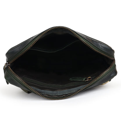 Piel Cuero Green Solder Cross Body Bag in Oil Pull‑Up Leather