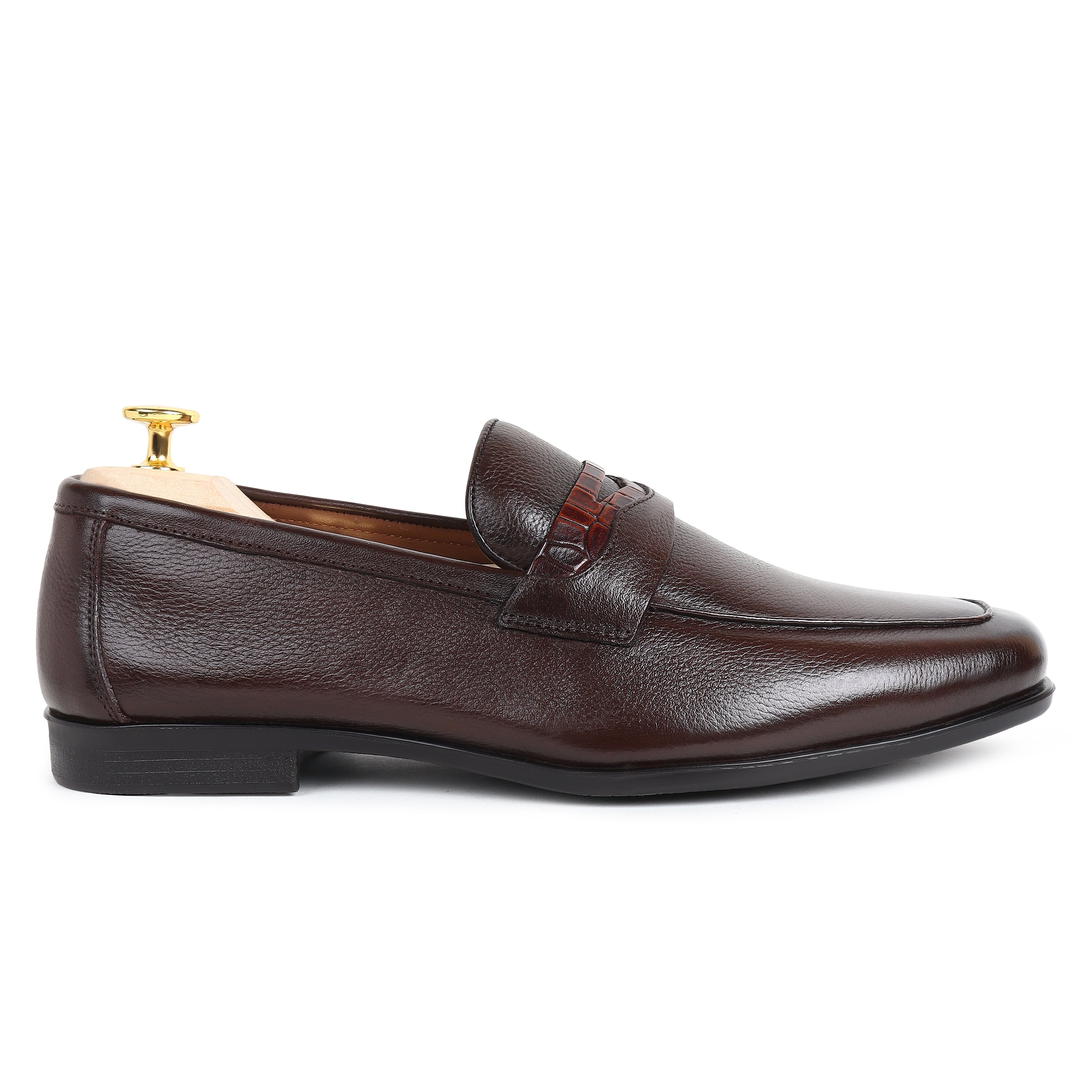 Piel Cuero Men’s Dark Brown Pebble‑Grain Leather Penny Loafers