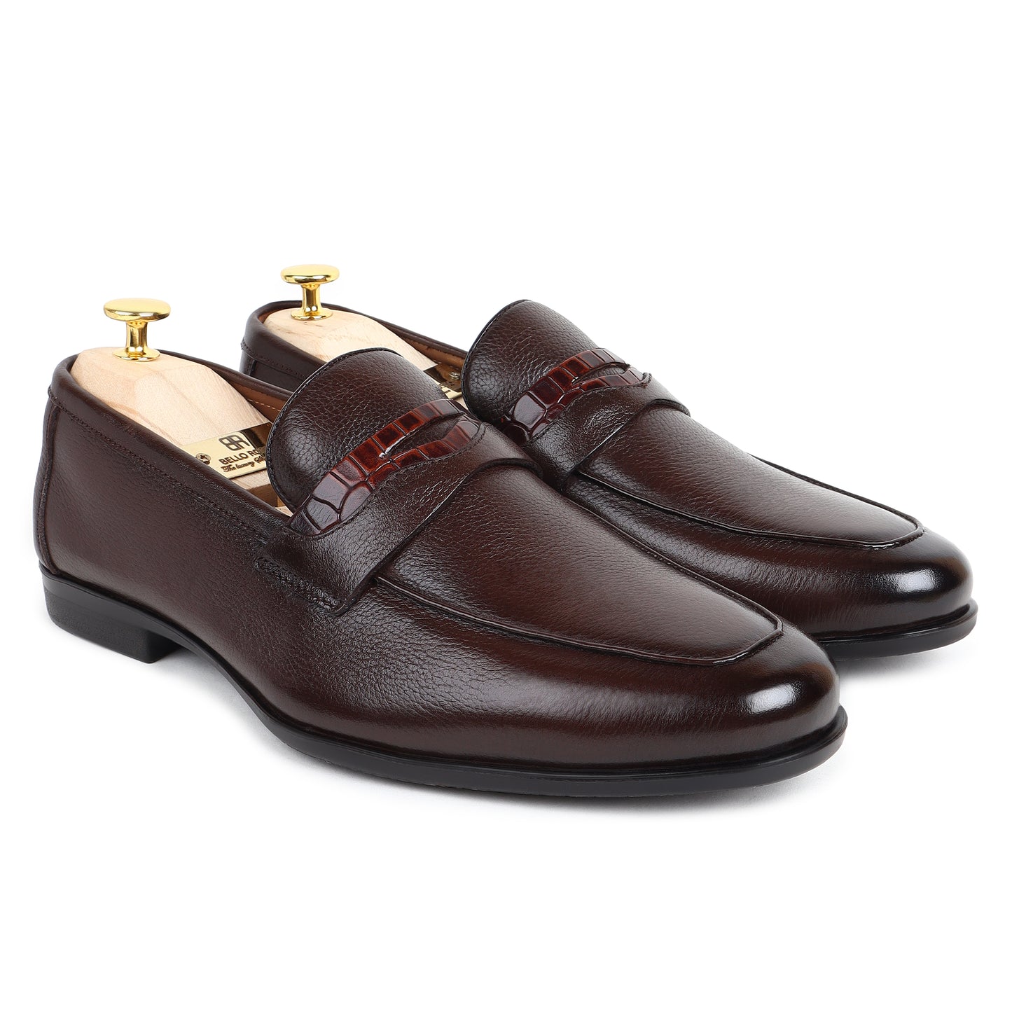 Piel Cuero Men’s Dark Brown Pebble‑Grain Leather Penny Loafers