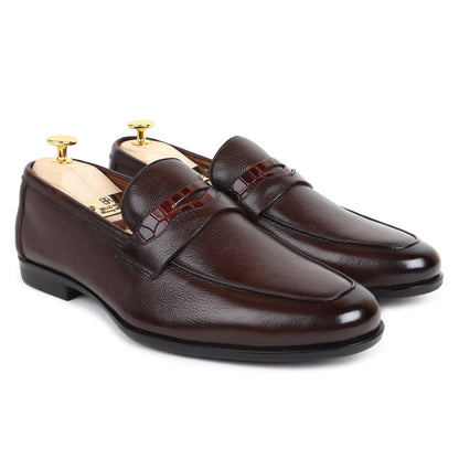 Piel Cuero Men’s Dark Brown Pebble‑Grain Leather Penny Loafers
