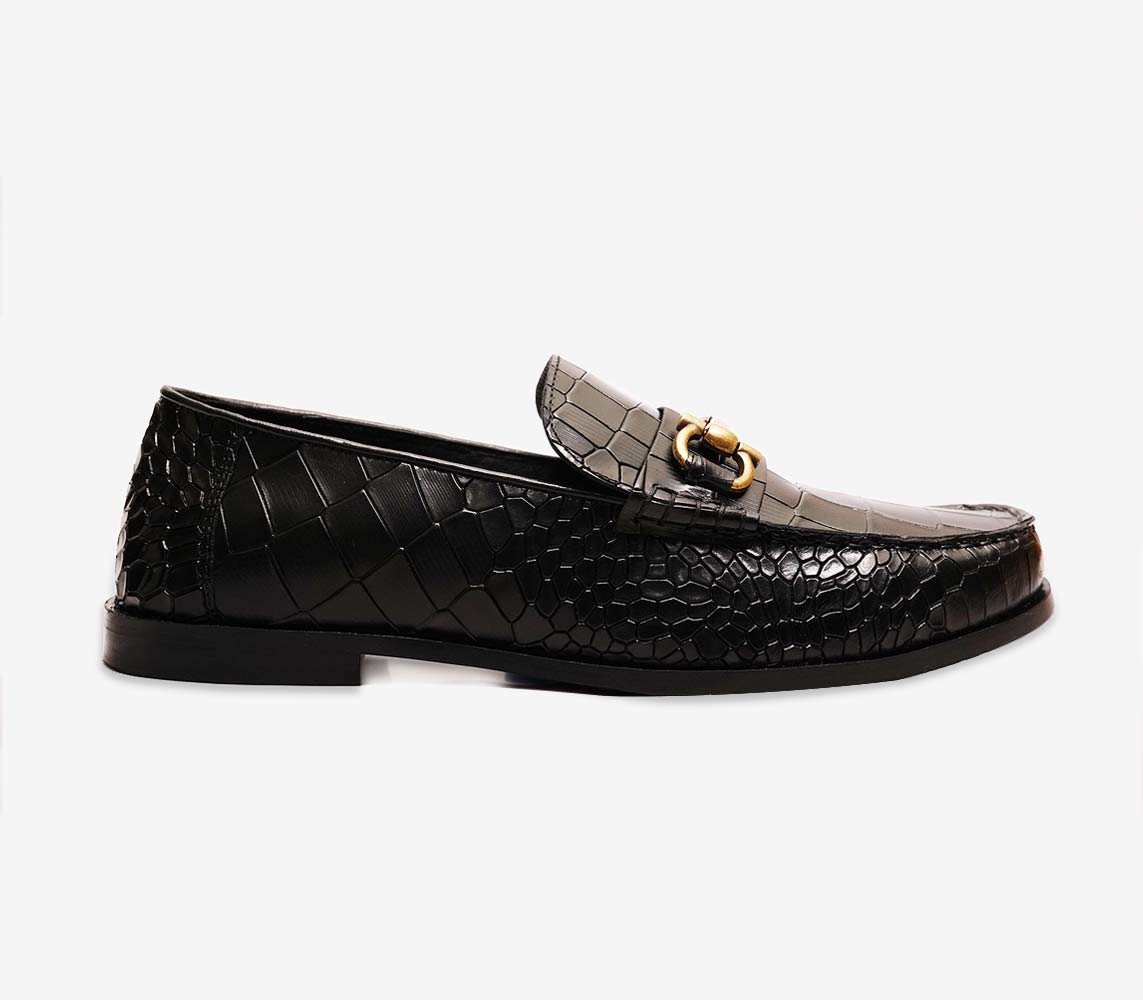 Black croco texture loafers-piel cuero
