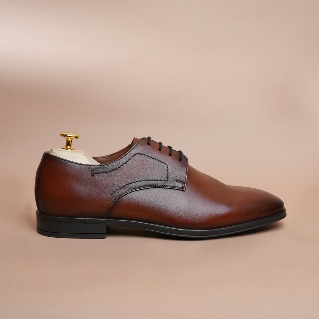 Men’s Leather Oxford Shoes – Brown Classic Plain Toe Formal Style