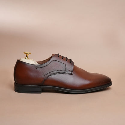 Men’s Leather Oxford Shoes – Brown Classic Plain Toe Formal Style