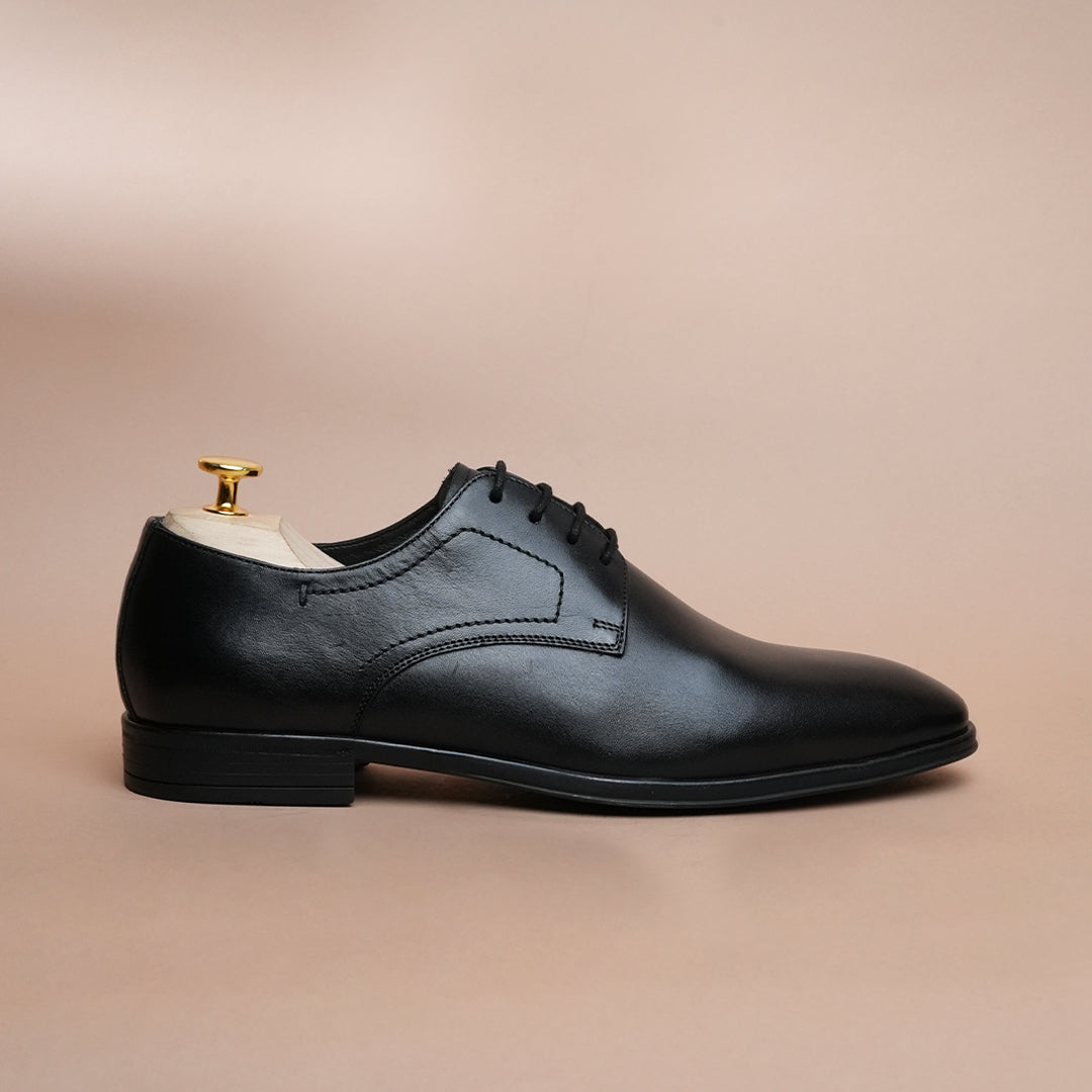 Men’s Leather Oxford Shoes – Black Classic Plain Toe Formal Style