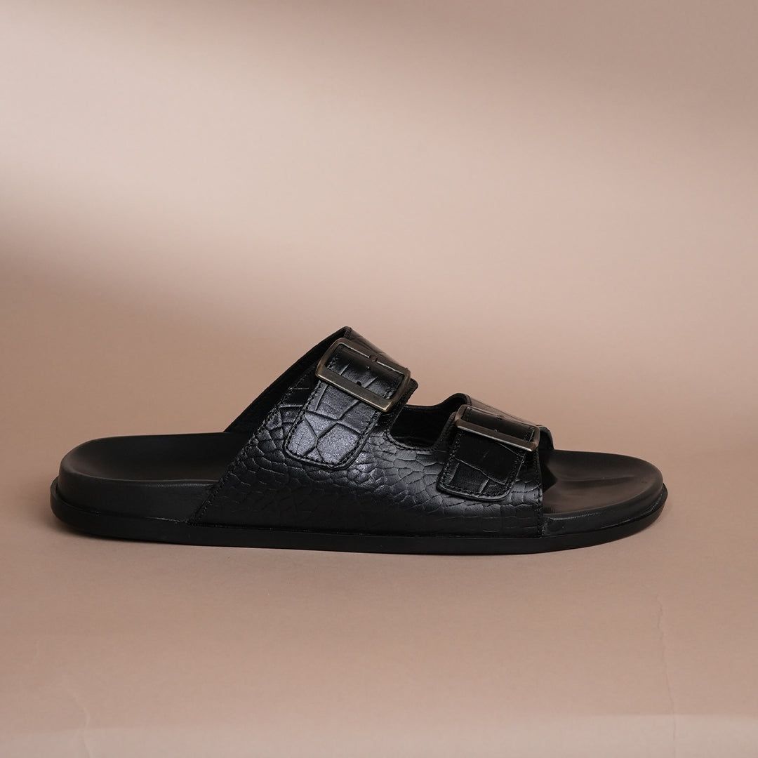 Piel Cuero Men’s Handcrafted Black Leather Slippers