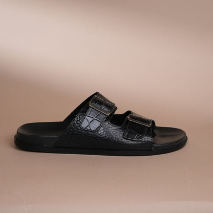 Piel Cuero Men’s Handcrafted Black Leather Slippers