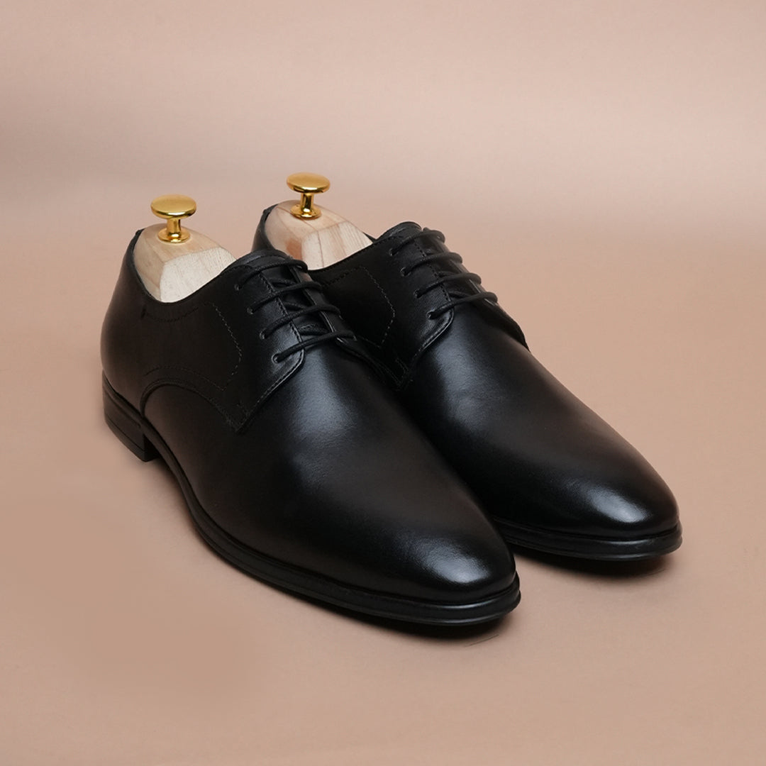 Men’s Leather Oxford Shoes – Black Classic Plain Toe Formal Style