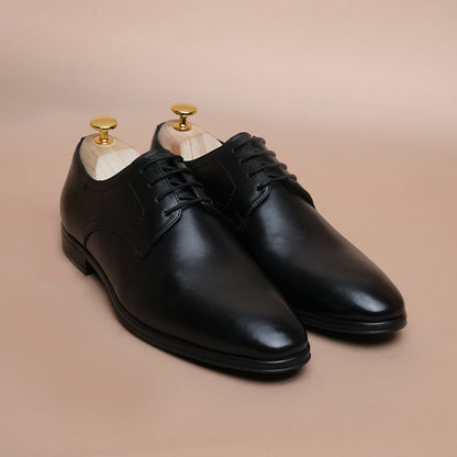 Men’s Leather Oxford Shoes – Black Classic Plain Toe Formal Style