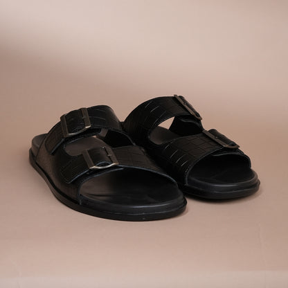 Piel Cuero Men’s Handcrafted Black Leather Slippers
