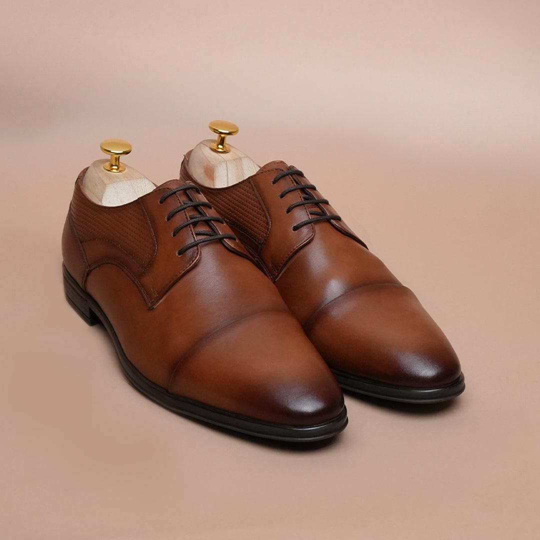 Men’s Premium Leather Oxford Shoes | Brown Cap Toe Formal Shoes
