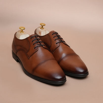 Men’s Premium Leather Oxford Shoes | Brown Cap Toe Formal Shoes