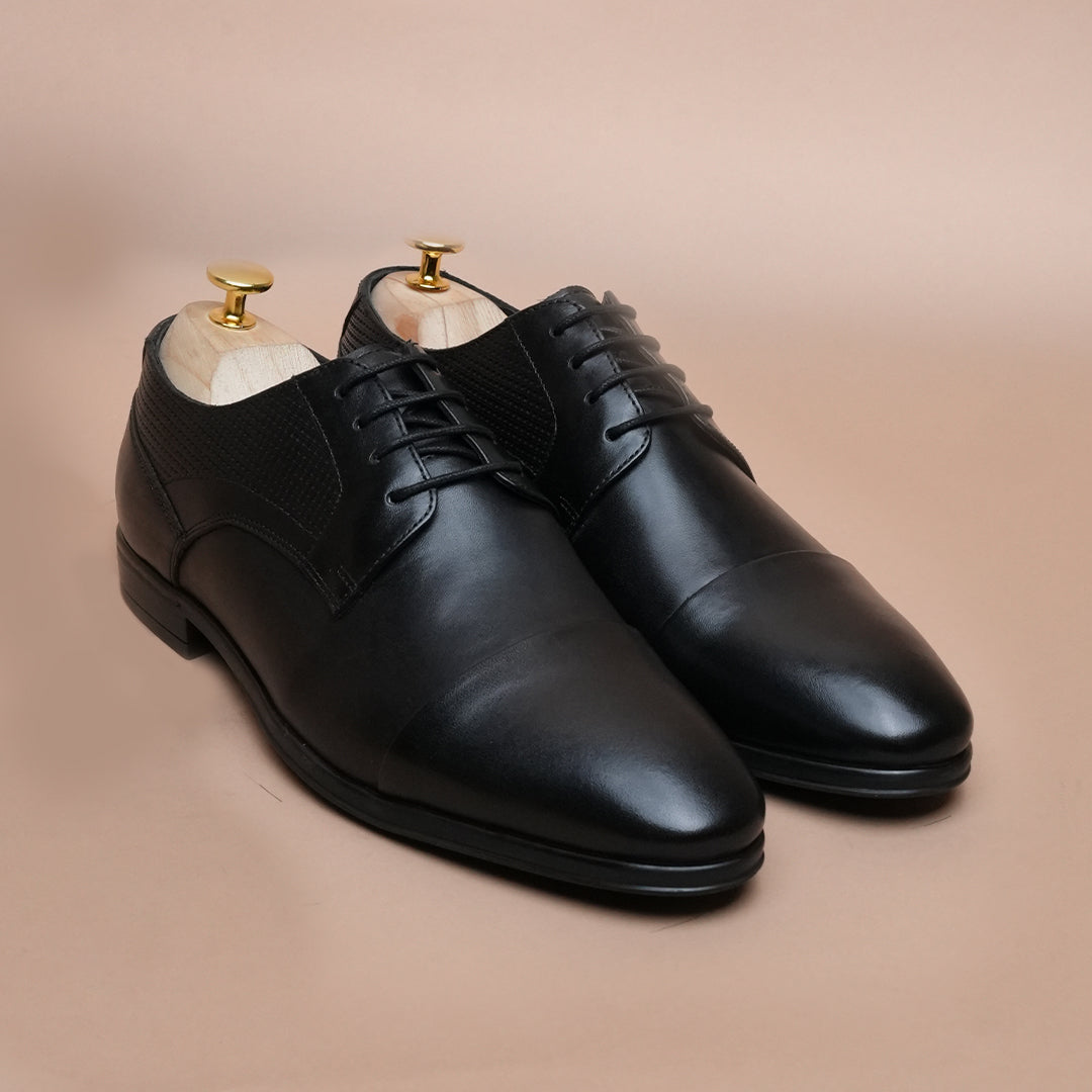 Men’s Premium Leather Oxford Shoes | Black Cap Toe Formal Shoes