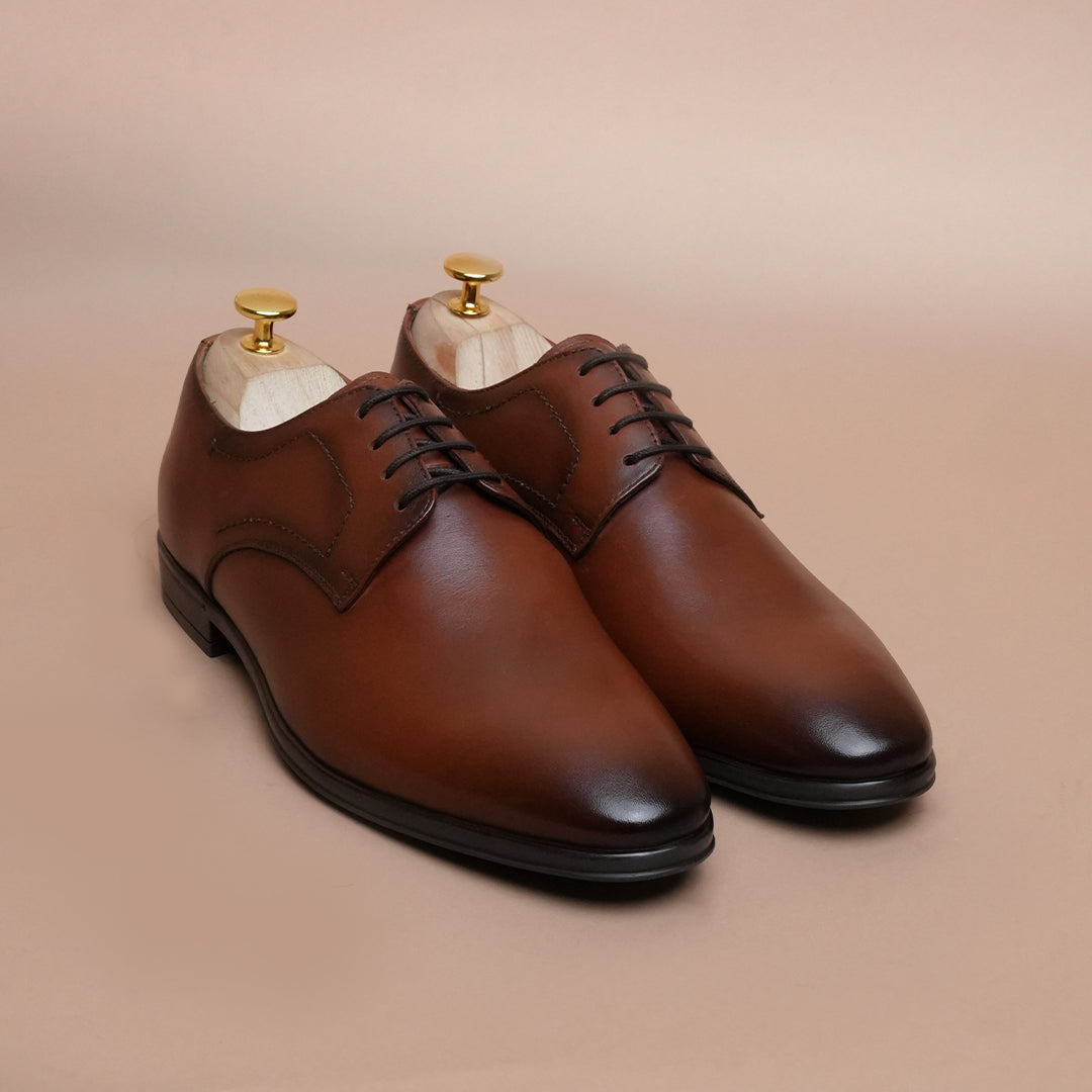 Men’s Leather Oxford Shoes – Brown Classic Plain Toe Formal Style