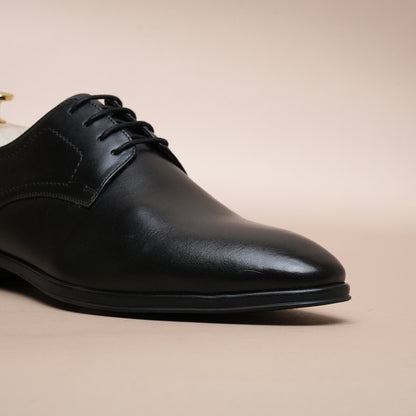 Men’s Leather Oxford Shoes – Black Classic Plain Toe Formal Style