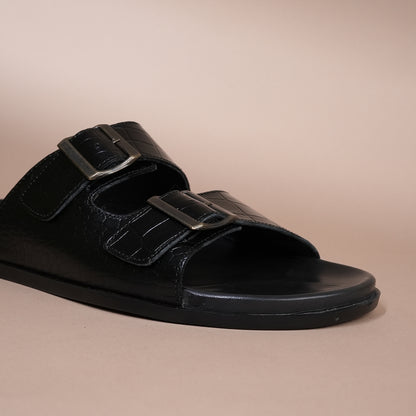 Piel Cuero Men’s Handcrafted Black Leather Slippers