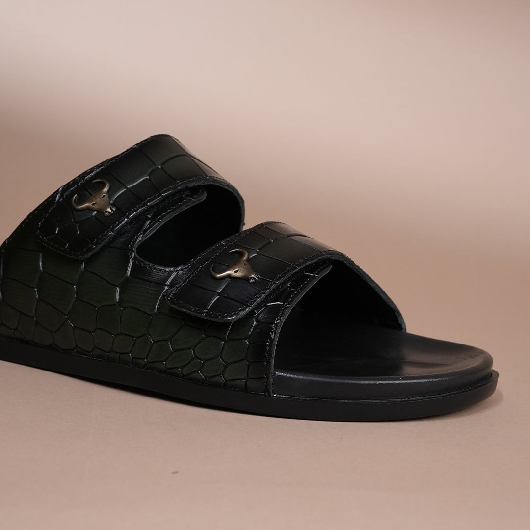 Piel Cuero Men’s Handcrafted Green Leather Slippers