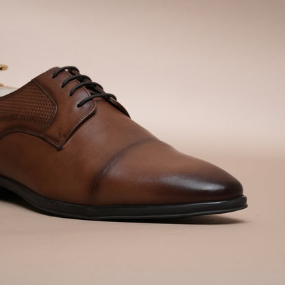 Men’s Premium Leather Oxford Shoes | Brown Cap Toe Formal Shoes